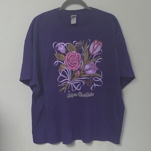 Gildan Vintage Purple Floral Graphic Tee with Pink Accents